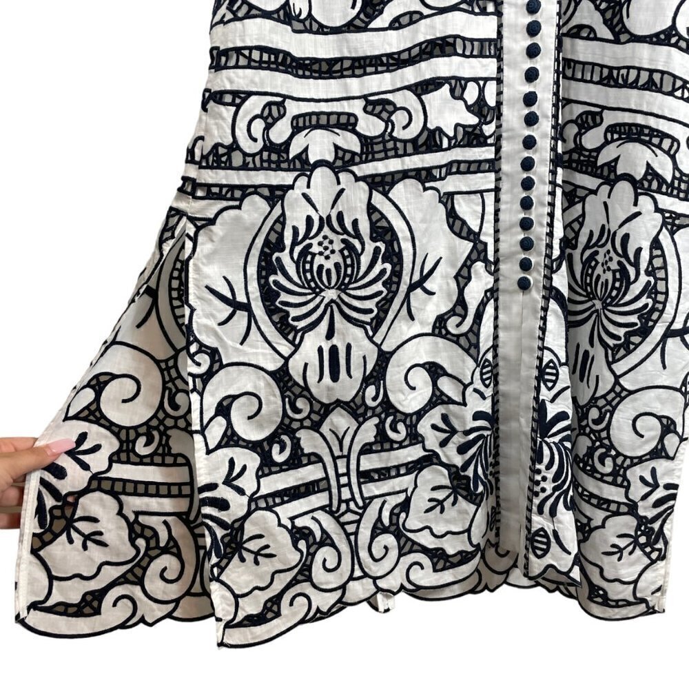 Zimmermann Embroidered Tie-Fastening Button Front Midi Dress Bianco 3 (US 10) - Picture 11 of 13